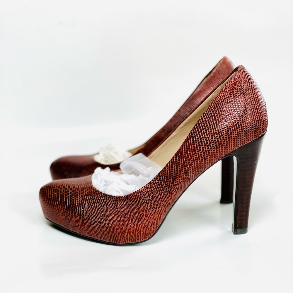 Franco Sarto Women's "Cicero" Snakeskin 4" Heeled Pumps Brown 6M US